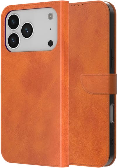 Geschikt voor iPhone 17 Pro Telefoonhoesje Kunstleer met Magnetisch lipje en Pasjeshouder Book Case met Klepje - Walletcase with Cardslot - Bruin - Smartphonica geschikt voor iPhone 17 Pro