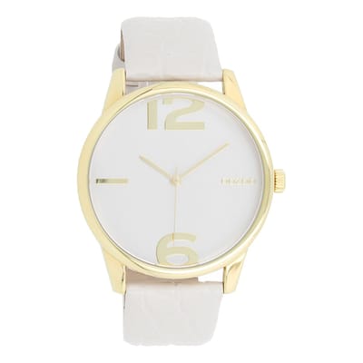 OOZOO Timepieces - Goudkleurige horloge met steengrijze leren band - C10375