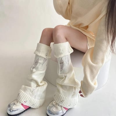 Grijze Dames Beenwarmers Y2K Gebreid Losse Lange Sokken Kousen Warme Voetbedekking Meisjes Kniekousen Beenwarmer Japanse Herfst Winter One Size beige