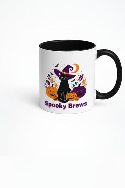 Halloween Kat Mok - Spooky Brews Koffiemok met Heksenkat en Pompoenen