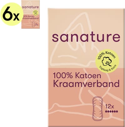 Sanature 100% Katoenen Kraamverband - 6 x 12 stuks - Natuurlijk & voor de gevoelige huid