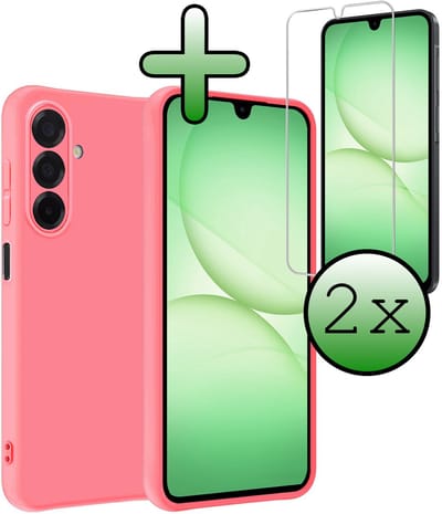 Hoesje Met 2x Screenprotector - Geschikt voor Samsung Galaxy A17 - Sterk & Shockproof - Back Cover - Siliconen Case - Telefoon Hoes - Lichtroze