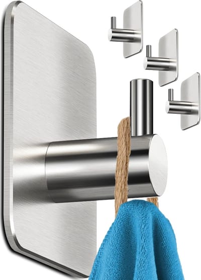 Famanu – Set van 4 roestvrijstalen handdoekhaken, zelfklevend, voor badkamer en keuken