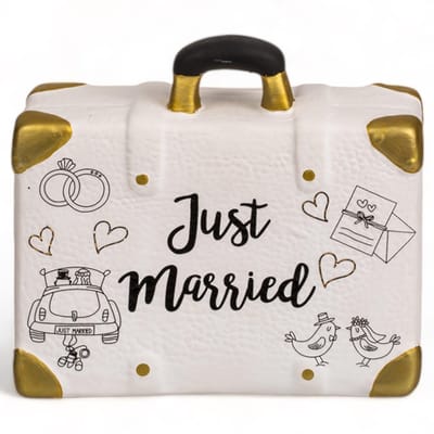 Dailygoods- Bruiloftsspaarpot met slot - Keramiek - Just Married - Spaarpot voor echtparen - Spaarpot voor huwelijksbesparing - Duurzaam ontwerp