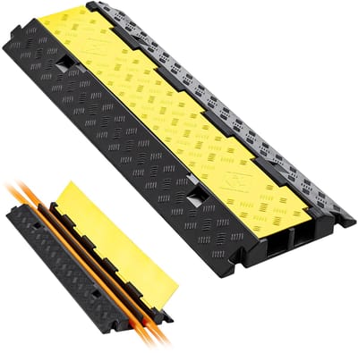 VEVOR Kabelbeschermingshelling, Capaciteit 22.000 Lbs/As, 2-Kanaals Zware Rubberen Kabel- En Slangkabelafdekking, 2,2 X 2 Inch Kanaal, Verkeersdrempel met Opklapbare Bovenklep, voor Binnen En Buiten, 1 Verpakking