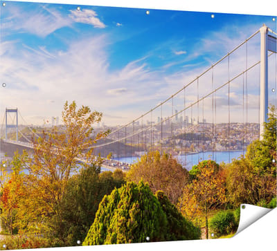 Gards Tuinposter Bosphorus Brug in Instanbul - 160x120 cm - Tuindoek - Tuindecoratie - Wanddecoratie buiten - Tuinschilderij