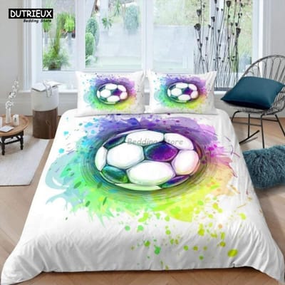 Wit Zwart Voetbal Beddengoed Set Balsporten Bedlinnen Dubbel Queen King Twin Volledige Maat Jongens Tieners Voetbal Dekbedovertrek Set Cadeaus US Queen(228x228cm)