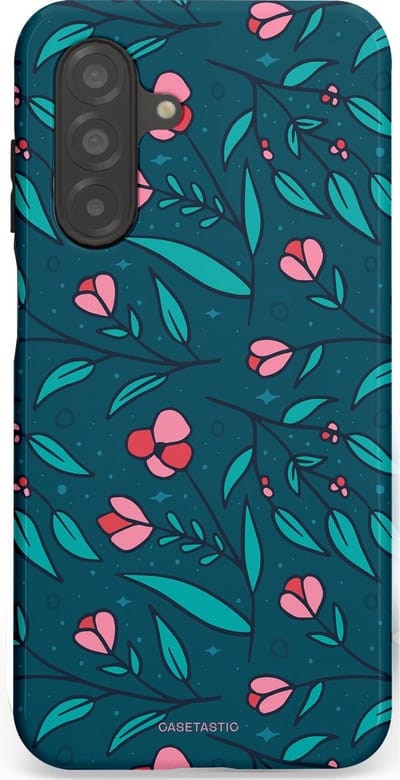 Casetastic hoesje geschikt voor Samsung Galaxy A26 - Dubbellaagse bescherming - Blauwe Groene Bloemenpracht - Fashion Case - Petrol Donkergrijs