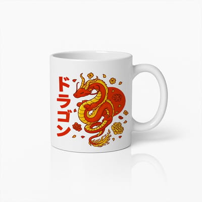 Japanse Draak Mok 330ml – Stijlvolle Oosterse Koffiebeker met Kanji Ontwerp, Perfect Cadeau voor Fantasy- en Mythologieliefhebbers