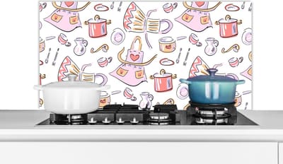 Spatscherm keuken 100x50 cm - Kookplaat achterwand Patronen - Keuken - Schort - Koken - Pastel - Muurbeschermer - Spatwand fornuis - Hoogwaardig aluminium