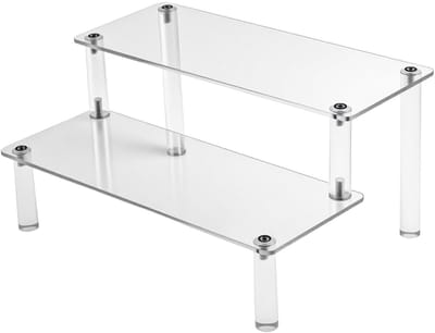 Dailygoods - Acryl displaystandaard 2 niveaus, getrapte parfumstandaard met beschermfolie, transparant traprek, parfumrek, parfumstandaard, acryl organizer voor parfum, figuren, sieraden