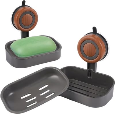 Zwarte Zeepdispenser met Afvoer, Wandmontage zonder Boren, Ideaal voor Badkamer en Keuken, Compact en Praktisch (14 x 10 x 14.5 cm)