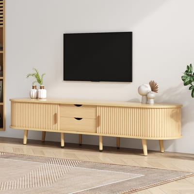 PHOEBE CAT TV-kast - Schuifdeuren - Houtnerf - 2 lades - 175 x 40 x 42 cm - Natuurlijke