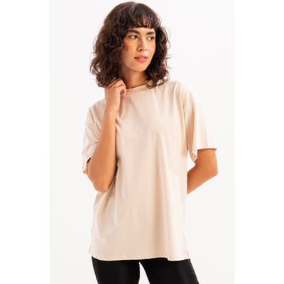 JUSTEVER 100% katoenen oversized T-shirt met ronde hals, beige - Halo