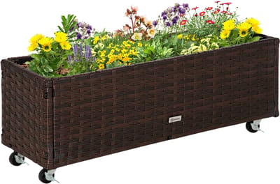 Outsunny verhoogde plantenbak - met wielen - bruin