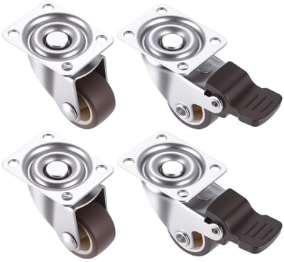 Set van 4 Stuks 25 mm Meubelwielen met Rem, Zwenkwielen voor Meubels, Robuuste Rubber Wielen voor Tafel en Transport