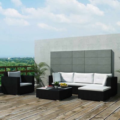 vidaXL - 6-delige - Loungeset - met - kussens - poly - rattan - zwart
