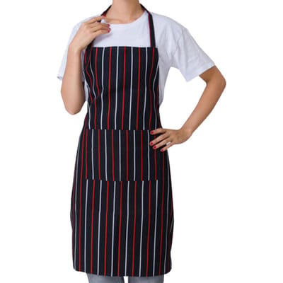Verstelbaar Halflang Volwassen Schort Gestreept Restaurant Koks Schort Outdoor Kamperen BBQ Picknick Keuken Kookschort Met 2 Zakken gray