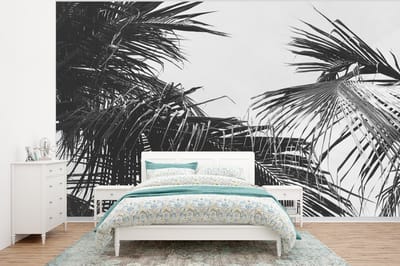 Behang - Fotobehang Palmbladeren - Natuur - Vintage - Palmboom - Breedte 375 cm x hoogte 280 cm