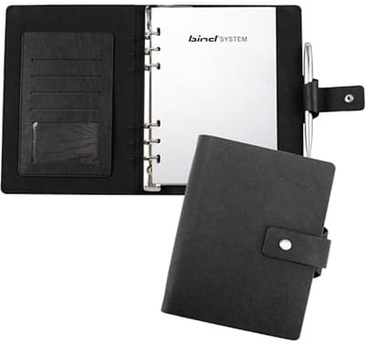 Agenda DIN A5 met Ringmechanisme en Imitatieleer Organizer - Kalender met Visitekaartvakken en Pennenlus