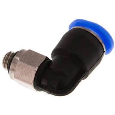 6mm x M 5 90 graden L-verbinding Messing/PBT Insteekfitting Buitendraad Kort Draaibaar Compact Ontwerp NBR [2 Stuks]
