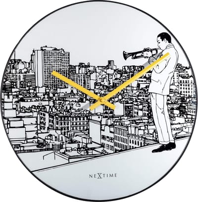 NeXtime Trumpet City – Stille Wandklok – 40 cm – Glas/Metaal – Wit