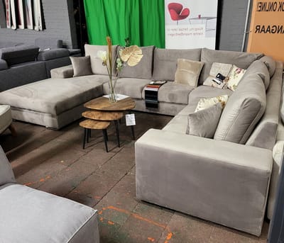 Hoekbank Rosa U vorm - Beige taupe Matt velvet - Hoeksalon Wooneiland lounge Links