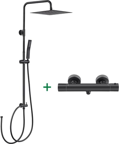 Auralum Max Regendouche RVS - Doucheset - Inclusief thermostaatkraan -10 inch Douchekop - Compleet Regendoucheset - Verstelbare Hoogte 72-110 cm - Waterbesparend - Zwart