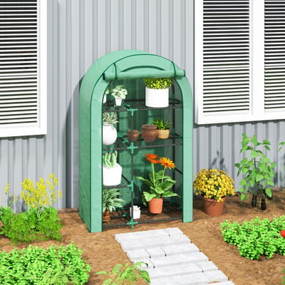 MODFU - Foliekas Met Rond Dak - 7 Draadplanken - Oprolbare Deur Met Ritssluiting - Staal - Groen - 100 X 45 X 160 Cm