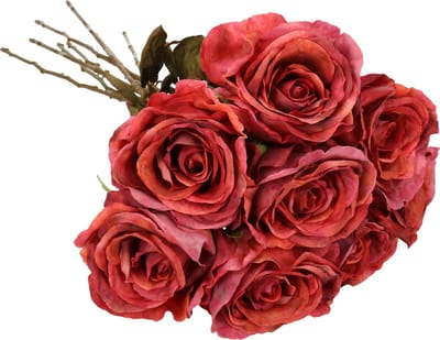 Top Art Kunstbloemen boeket roos Calista - 8x - rood - 66 cm - kunststof steel - decoratie bloemen