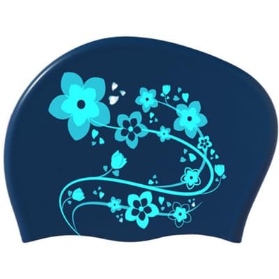 Dameszwemhoed met bloemenprint, waterdicht, antislip en comfortabel voor meisjes, dames, perfecte zwemsport blauw