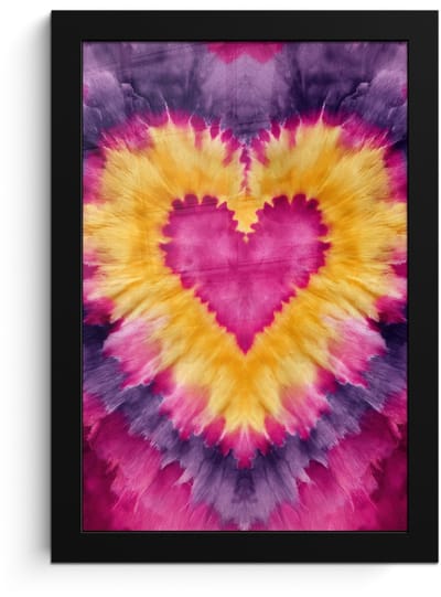 Poster in lijst - Fotolijst 20x30 cm - Posters - Tie dye - Hartvorm - Vlammen - Oranje - Posterlijst zwart - Decoratie - Wanddecoratie woonkamer - Muurdecoratie slaapkamer