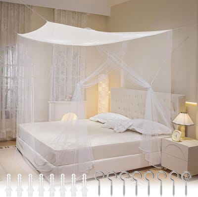 Dubbele en enkele bedden muggennet, wit polyester, draagbaar met ophangset, ideaal voor reizen en thuisgebruik, 200 x 180 x 165 cm