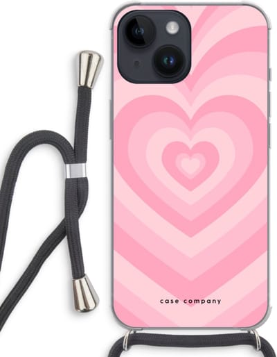 Case Company® - Hoesje met koord geschikt voor iPhone 14 hoesje met Koord - Hart Roos - Telefoonhoesje met Zwart Koord - Bescherming aan alle Kanten en Over de Schermrand