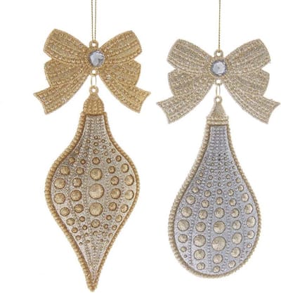 Gold/Silver Glitter Finial/Drop With Bow 17,3 cm ASS kerstbal kerst...