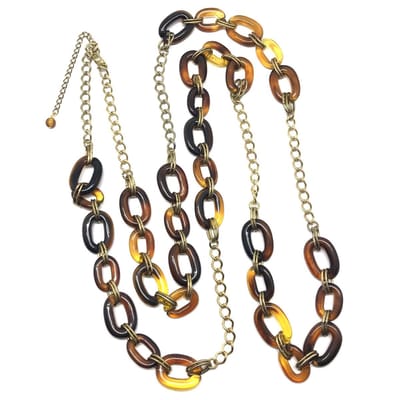 Behave - Schakelketting bruin met goudkleur - Mode ketting 120 cm