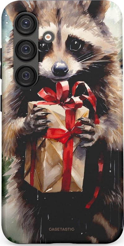 Casetastic hoesje geschikt voor Samsung Galaxy S25 - Dubbellaagse bescherming - Winter Wasbeer Presentje - Fashion Case - Zwart Grijs Taupe