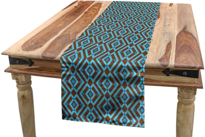 ABAKUHAUS Tafelrok – Geometrisch patroon, 40x225 cm, hemelsblauw/bruin
