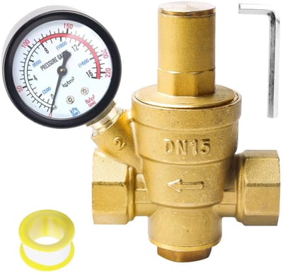 Dailygoods- Drukregelaar Water - 1/2 Inch DN15 - Instelbare Drukregelaar - Manometer - Hoogwaardig Messing - Wateroverdrukventiel - Waterdrukregelaar
