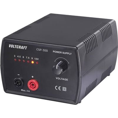 VOLTCRAFT CSP-300 Labvoeding, regelbaar gelijkspanning 3 V, 4.5 V, 6 V, 7.5 V, 9 V, 12 V 3 A (max.) 36 W netvoeding en accu Aantal uitgangen 1 x