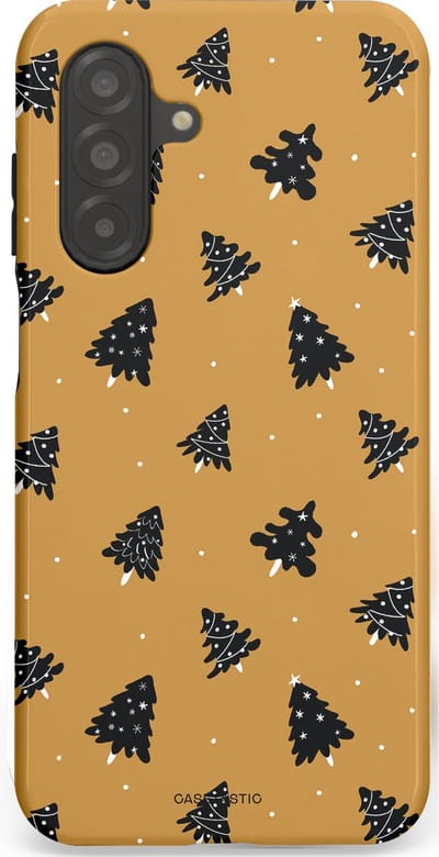 Casetastic hoesje geschikt voor Samsung Galaxy A26 - Dubbellaagse bescherming - Zwarte Kerstboom Feest - Fashion Case - Goud Donkergrijs Taupe