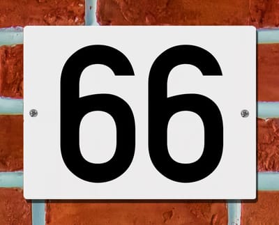 Huisnummerbord Wit - Nummer 66 - 15 x 12 cm - incl. bevestiging | - naambord - nummerbord - voordeur