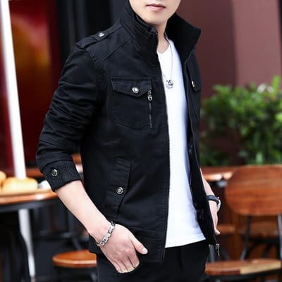 Nieuwe Lente en Herfst Heren Casual Katoenen Jas Slim Fashion Gewassen Heren Koreaanse Jas Heren Jas 4XL black