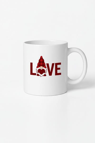 Liefde Gnome Mok met Rood Geruit Plaid Hart | Valentijn Cadeau Koffiemok