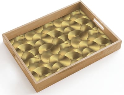 Dienblad hout 40x30 cm - Schootdienblad - Modern - Cirkel - Goud - Borrelplank rechthoek - Plateau dienbladen