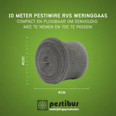 Muis & Rat STOP wering gaas - Pestibus RVS Wering Gaas - Muizengaas RVS en Rattengaas - 10M Lang en 9 CM Breed - Muizen Staalwol - Weringsgaas Muizen - Afweermiddel Tegen Ongedierte en Insecten