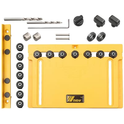 Gabarit de gabarit pour matériel d'armoire, outil, Guide de perçage de chevilles réglable, localisateur de poinçon pour le travail du bois Set B jaune