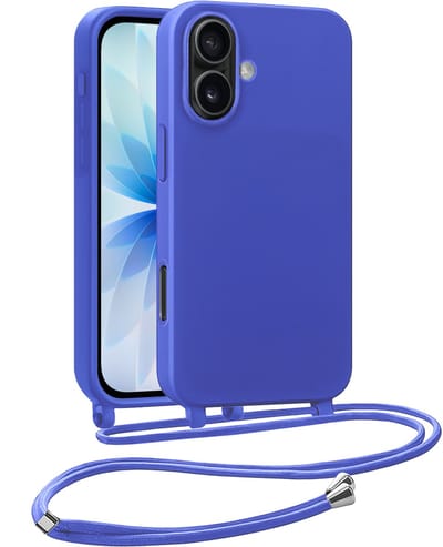 Hoesje Geschikt voor iPhone 17 Hoesje Siliconen Case Met Koord - Hoes Geschikt voor iPhone 17 Hoesje Backcover Met Telefoonkoord - Telefoonhoes - Felblauw
