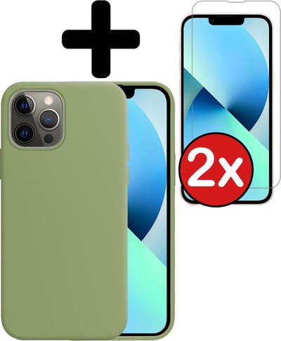 Hoesje - Met 2x Screenprotector - Geschikt voor Apple iPhone 14 Pro - Sterk & Shockproof - Telefoon Hoes - Back Cover - Siliconen Case - Telefoonhoes - Groen