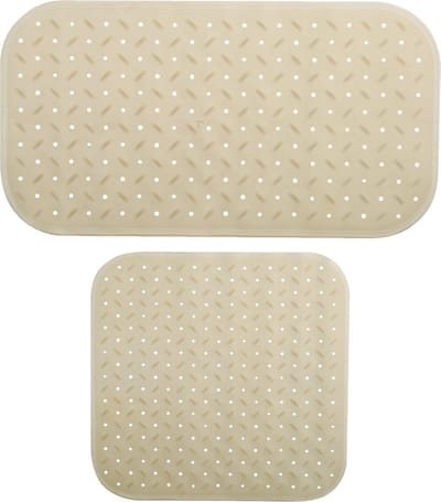 MSV Douche/bad anti-slip matten set badkamer - rubber - 2x stuks - beige - 2 formaten